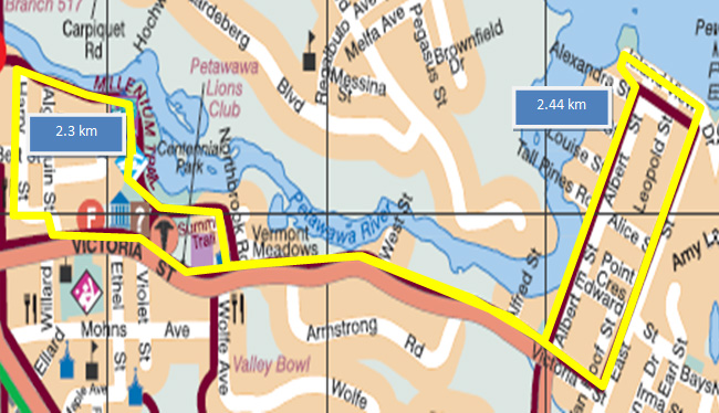 Map of the Centennial Park to Petawawa Terrace Loop